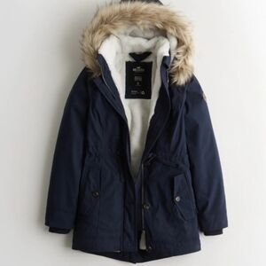 hollister ♡ heritage hooded parka jacket blue abercrombie and fitch